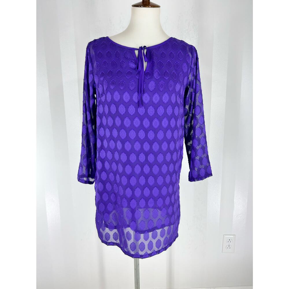 LINEA Women’s Purple Sheer Long Sleeve TunicSz XXS